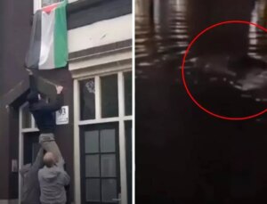 Filistin bayrağını indiren İsrailli taraftarları ırmağa attılar