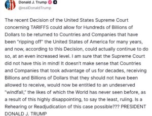 Trump, ABD Yüksek Mahkemesi’ni gümrük vergisi kararını gözden geçirmeye çağırdı